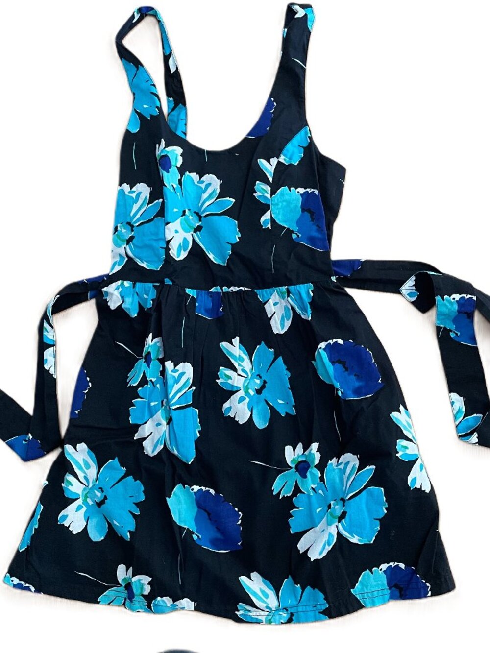 Aeropostale Girls Cotton Strap Floral Tie Back Dress Blue/Black Size Small